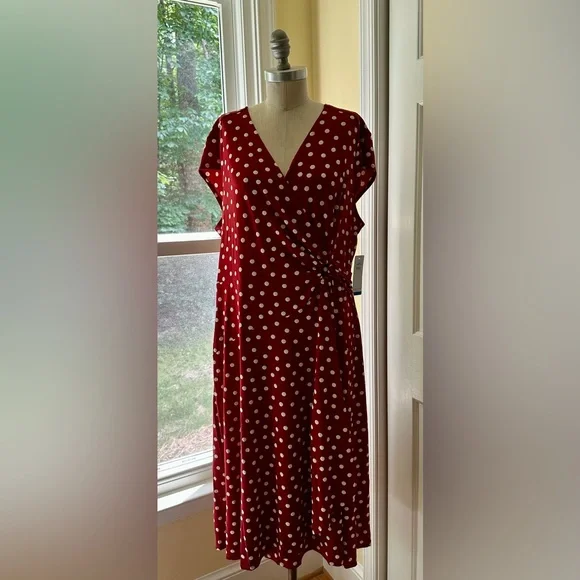 NWT Signature by Robbie Bee Red and White Polka Dot Midi Dress | XL - Picture 1 of 6